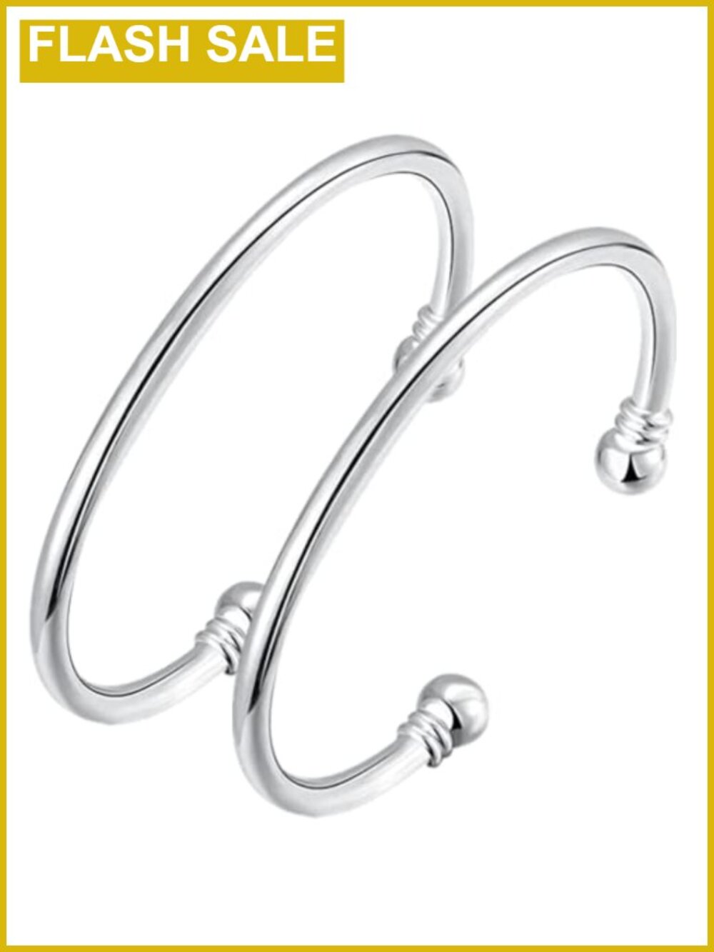 Sterling Silver Plated Bangle Bracelets for Women, Adjustable 925 Cuff, Simple